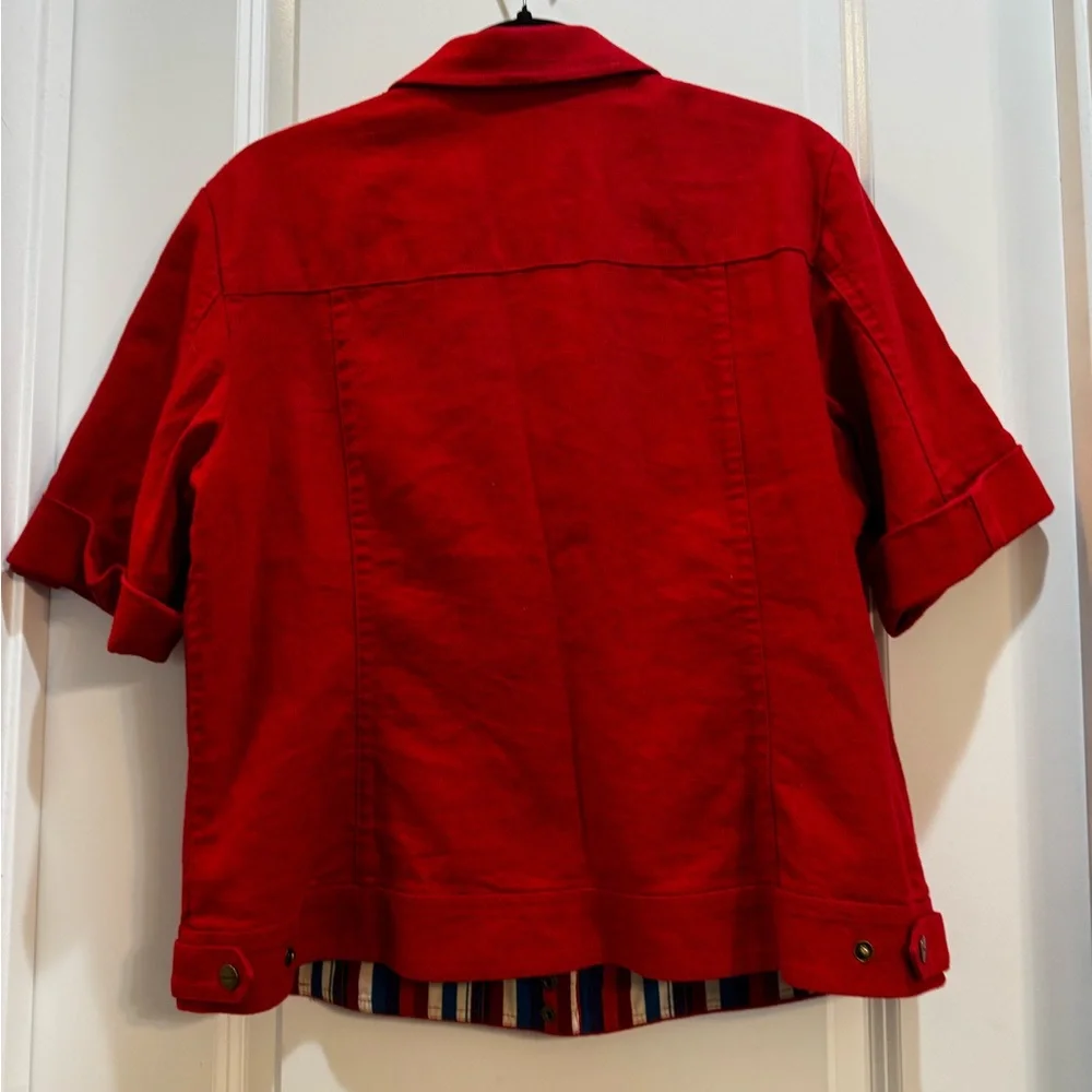 Coldwater Creek Red Jacket/Blazer Short Sleeve Collared Pockets 55% Linen45% Cot - Picture 6 of 7